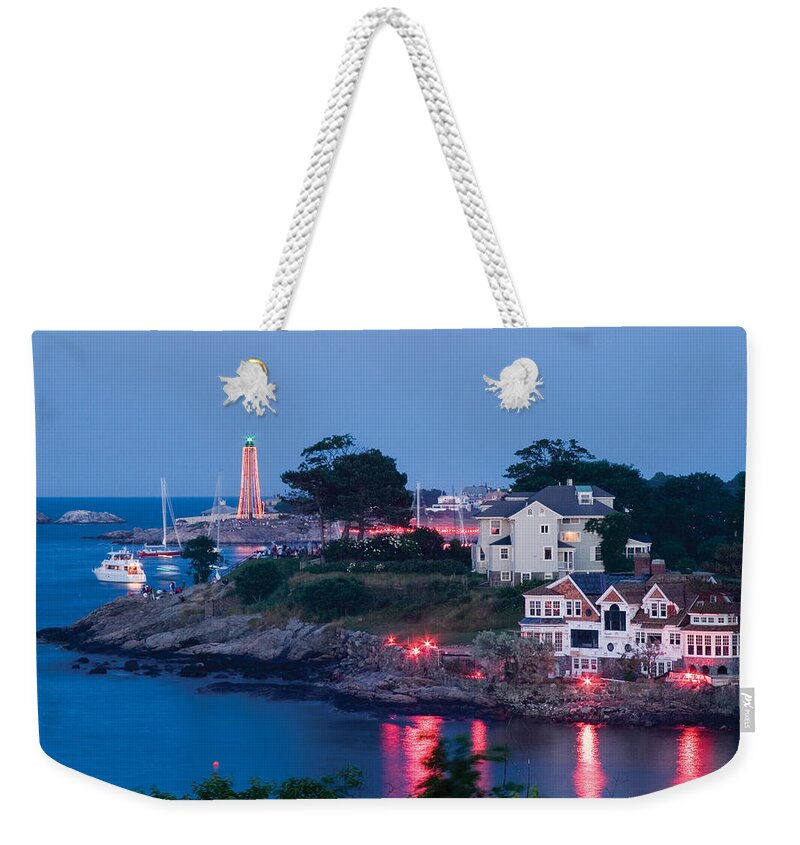 Marblehead Illumination Weekender Tote Bag featuring the photograph Marblehead Harbor Illumination by Jeff Folger