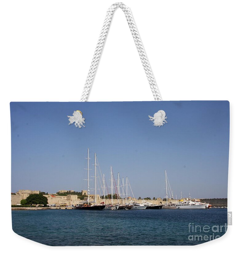 Harbor Weekender Tote Bag featuring the photograph Harbor Rhodos City by Christiane Schulze Art And Photography