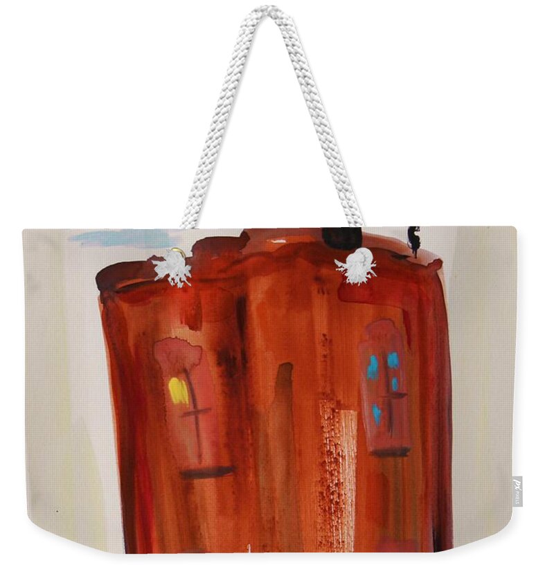 Rowhouse Weekender Tote Bag featuring the painting Harlem Townhouse by Mary Carol Williams