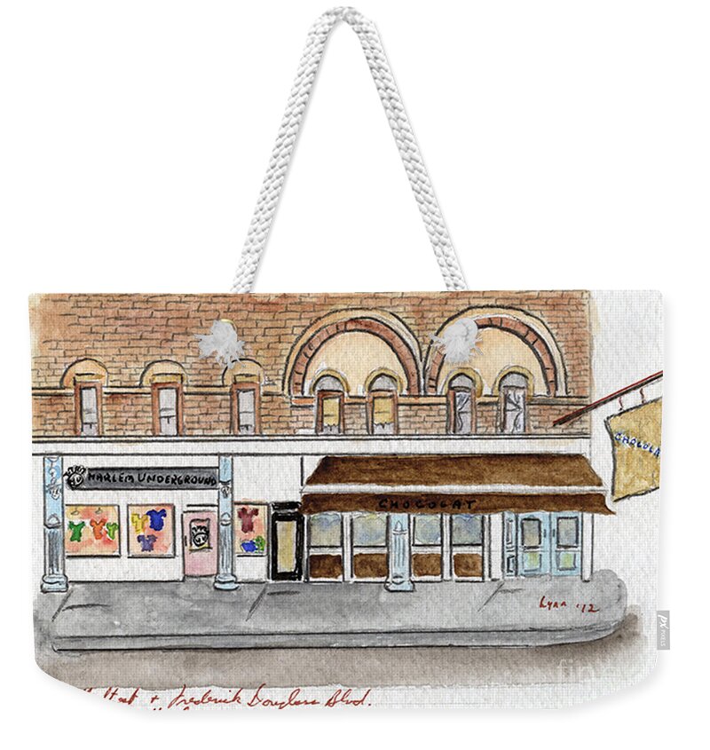 Harlem Underground Weekender Tote Bag featuring the painting Harlem Underground and Chocolat in Harlem by AFineLyne