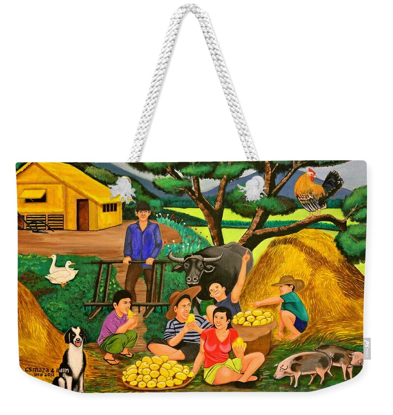All Products Weekender Tote Bag featuring the painting Harvest Time by Lorna Maza