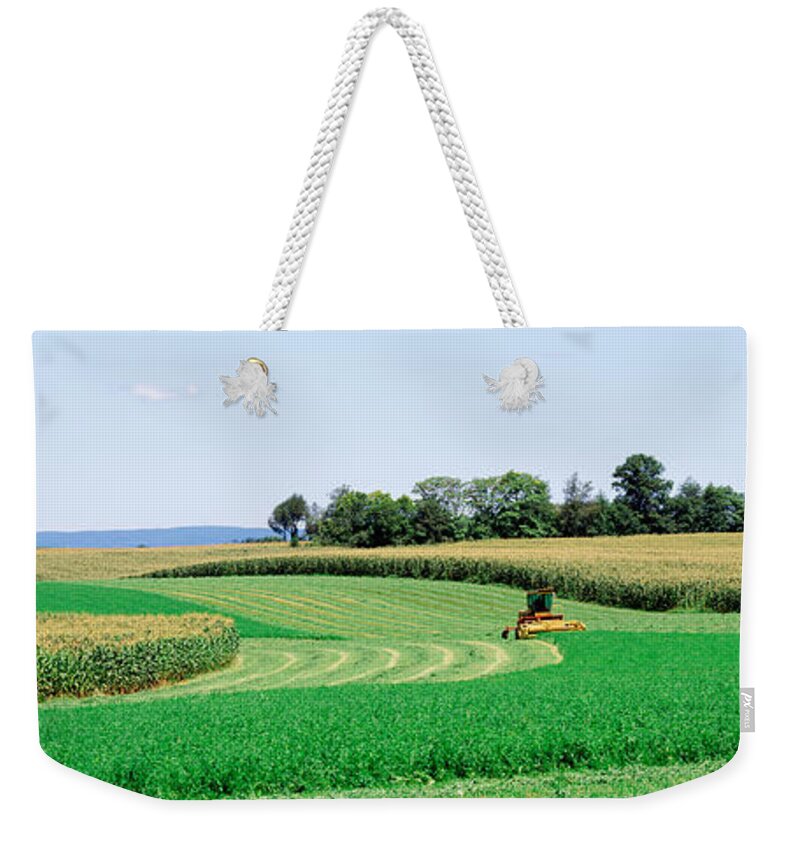 Photography Weekender Tote Bag featuring the photograph Harvesting, Farm, Frederick County by Panoramic Images
