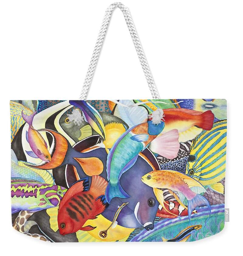 Animals Weekender Tote Bag featuring the painting Hawaiian Fishes All the Way Down by Lucy Arnold