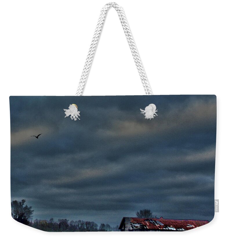 Hdr Print Weekender Tote Bag featuring the photograph HDR Print Red Tattered Barn by Lesa Fine