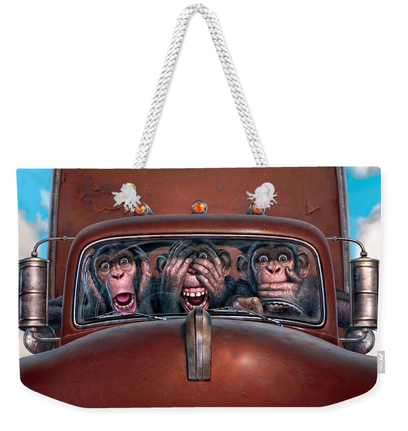 Monkeys Weekender Tote Bag featuring the digital art Hear No Evil See No Evil Speak No Evil by Mark Fredrickson