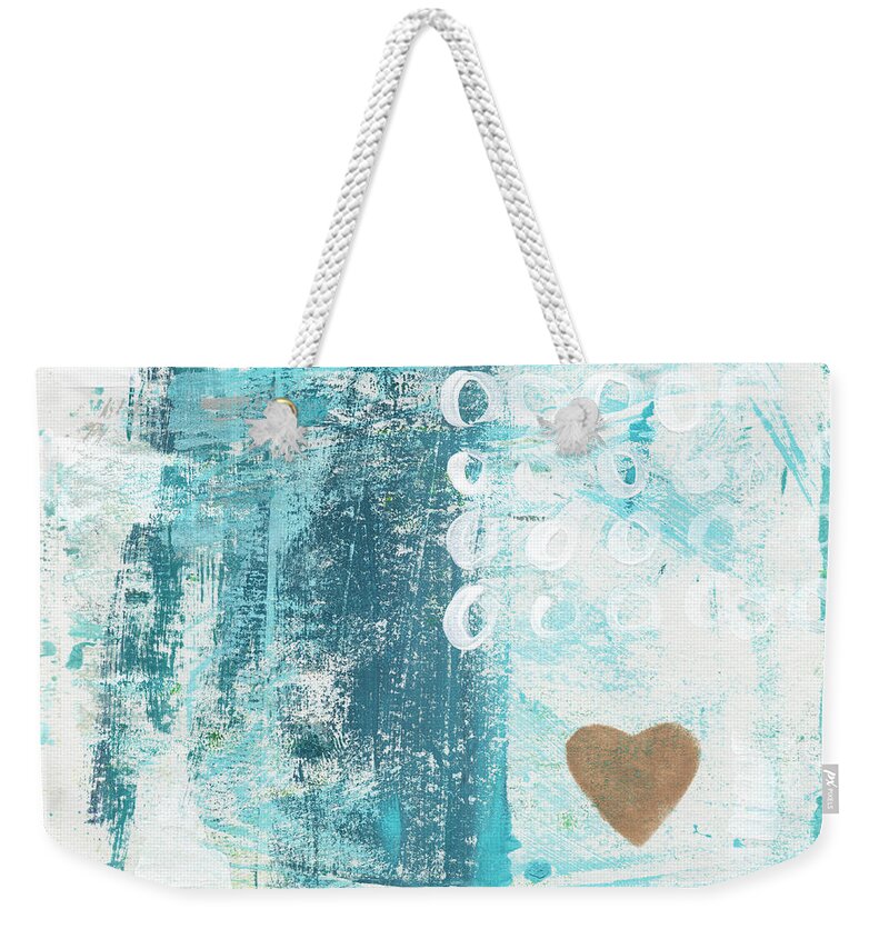 Abstract Art Weekender Tote Bag featuring the painting Heart in the Sand- abstract art by Linda Woods
