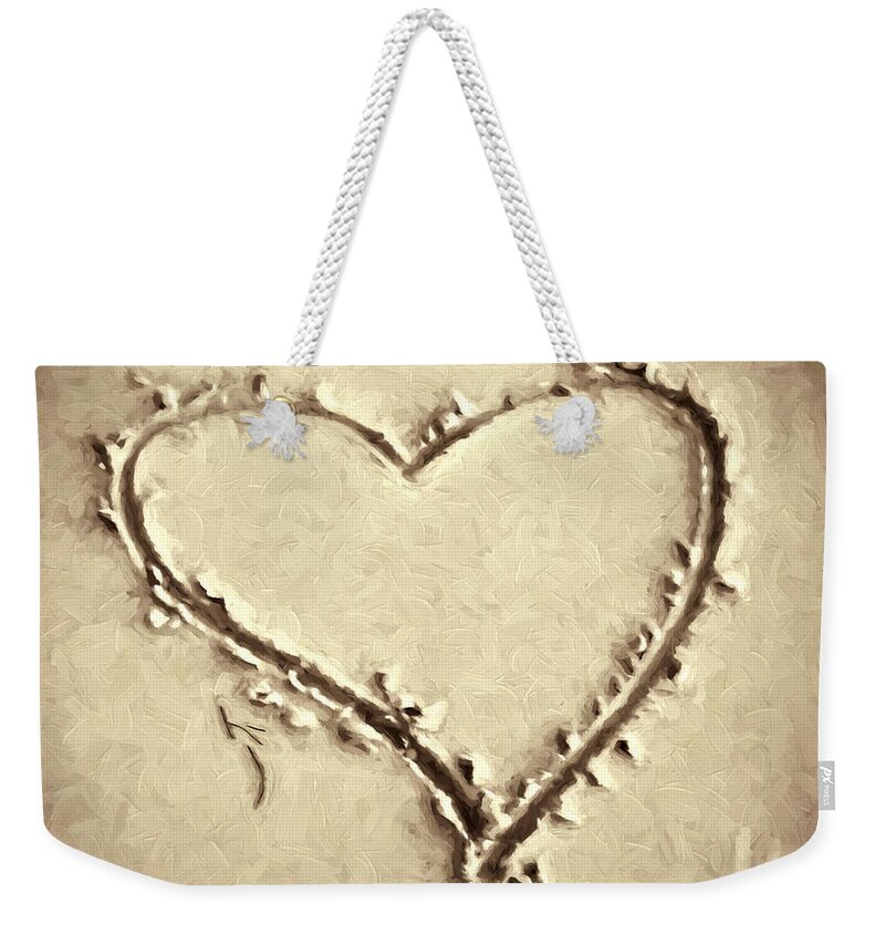 Sand Weekender Tote Bag featuring the digital art Heart In The Sand by Pennie McCracken