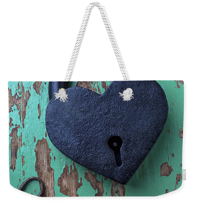 Heart Weekender Tote Bag featuring the photograph Heart Lock and Key by Garry Gay