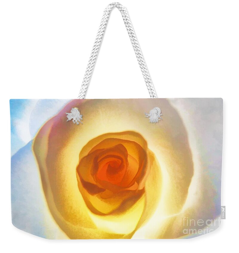 Heart Of The Rose Weekender Tote Bag featuring the photograph Heart Of The Rose by Peggy Hughes