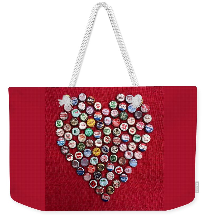 Heart Weekender Tote Bag featuring the mixed media Heart Pop by Carol Neal
