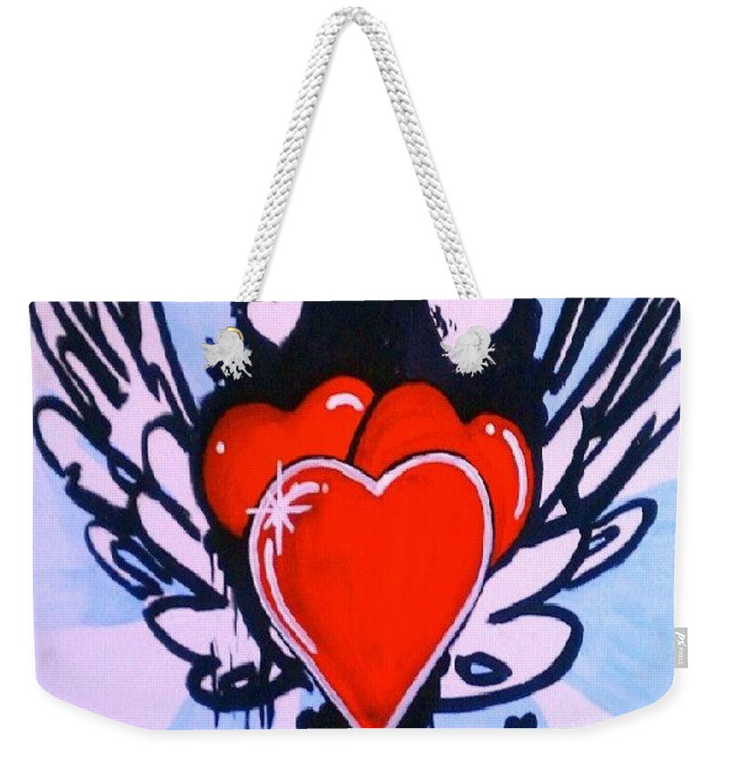 Hearts Weekender Tote Bag featuring the painting Hearts by Marisela Mungia