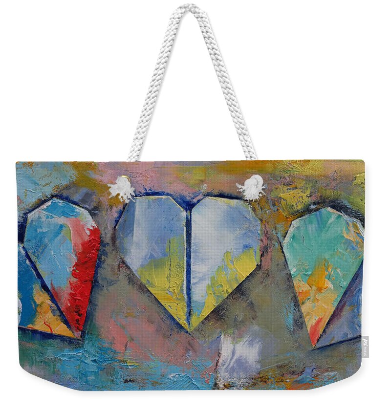 Abstract Art Weekender Tote Bag featuring the painting Hearts by Michael Creese