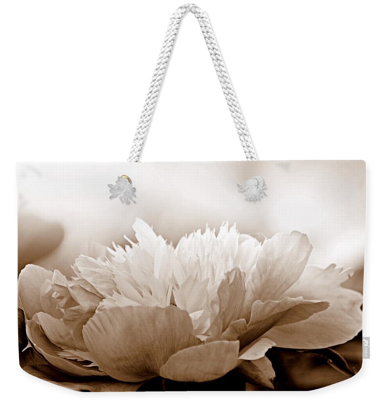 Art Weekender Tote Bag featuring the photograph Heavenly Peony Sepia by Joan Han