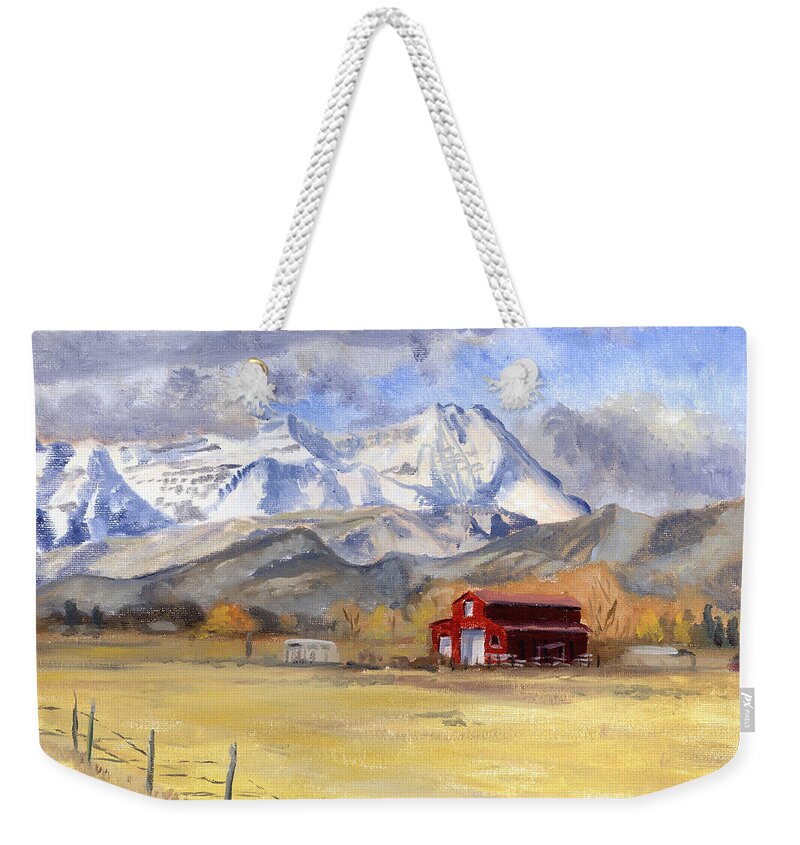 Landscape Painting Weekender Tote Bag featuring the painting Heber Valley Farm by Jeff Brimley