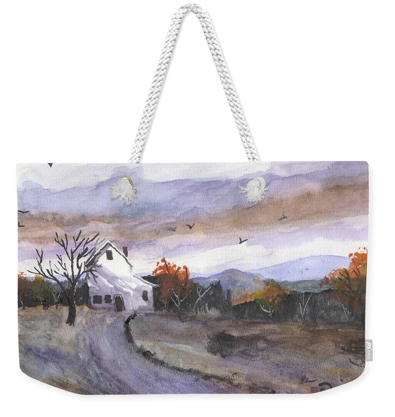 Watercolor Weekender Tote Bag featuring the painting Hebo Farmhouse by Chriss Pagani