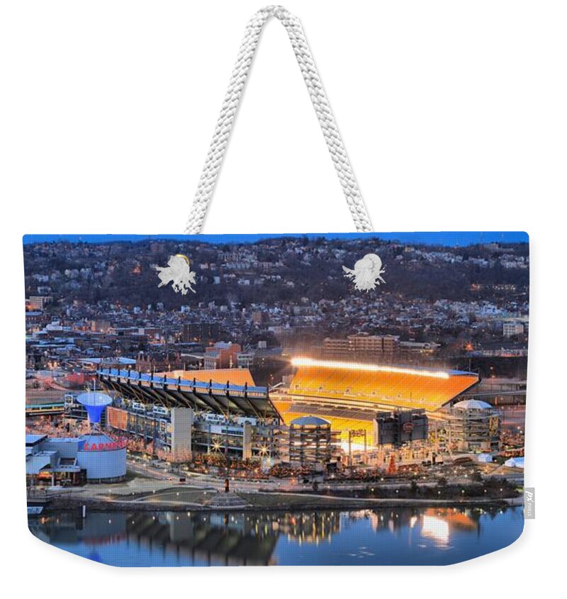 Heinz Field Weekender Tote Bag featuring the photograph Heinz Field Evening Reflections by Adam Jewell