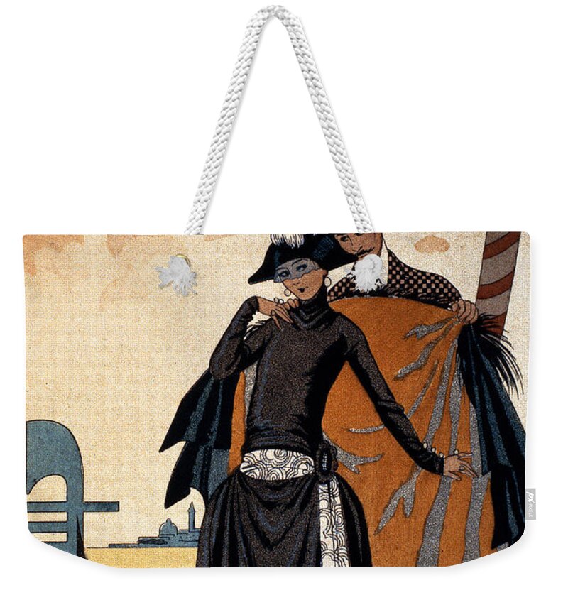 Couple Weekender Tote Bag featuring the painting Her and Him Fashion Illustration by Georges Barbier