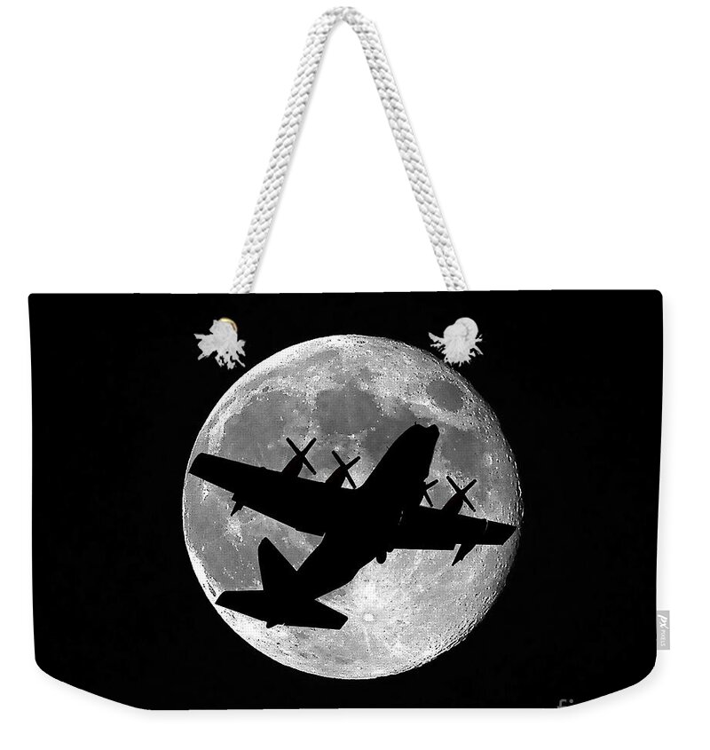 C-130 Hercules Weekender Tote Bag featuring the photograph Hercules Moon by Al Powell Photography USA