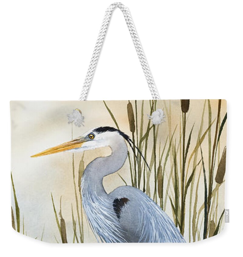 Heron Limited Edition Prints Weekender Tote Bag featuring the painting Heron and Cattails by James Williamson