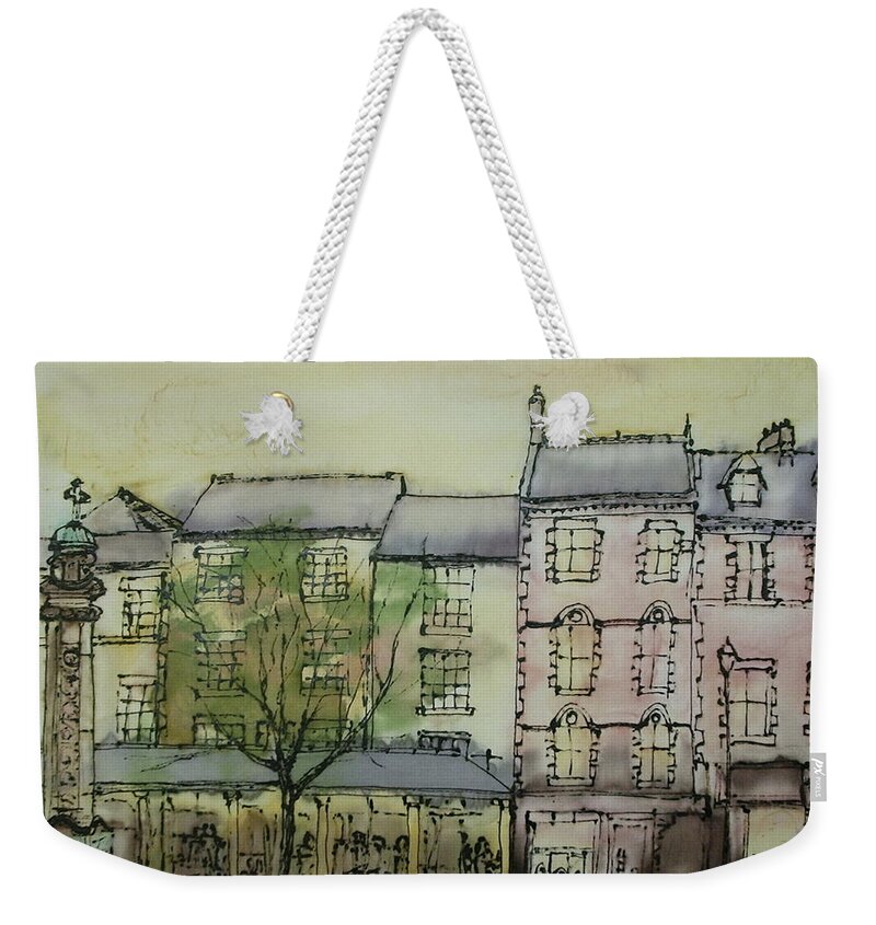Architecture Weekender Tote Bag featuring the painting Hexham Market Place Northumberland England by Hazel Millington