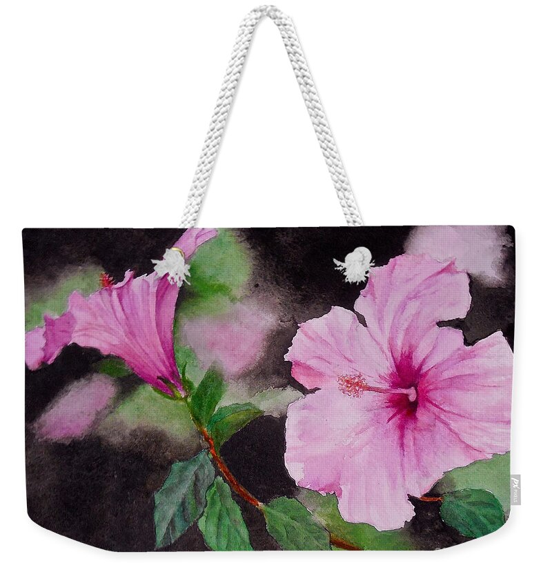 Flowers. Hibiscus Weekender Tote Bag featuring the painting Hibiscus - So Pretty in Pink by Sher Nasser