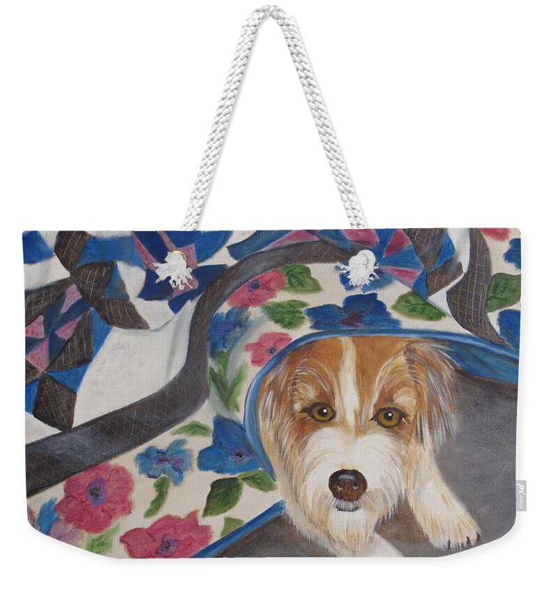 Pets Weekender Tote Bag featuring the painting Hide N Seek by Kathie Camara