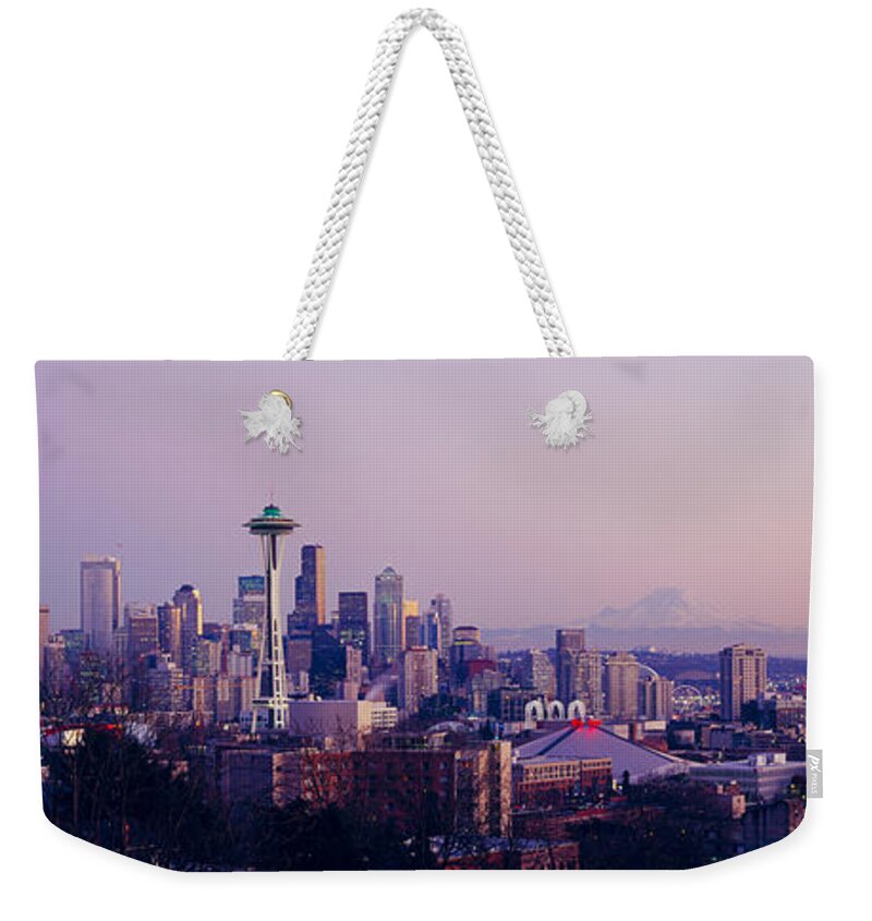Photography Weekender Tote Bag featuring the photograph High Angle View Of A City At Sunrise by Panoramic Images