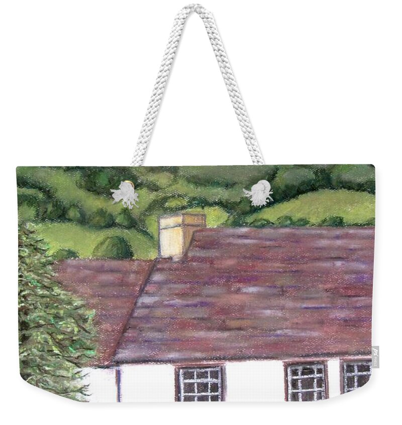 Scotland Weekender Tote Bag featuring the pastel Highland Farmhouse by Laurie Morgan