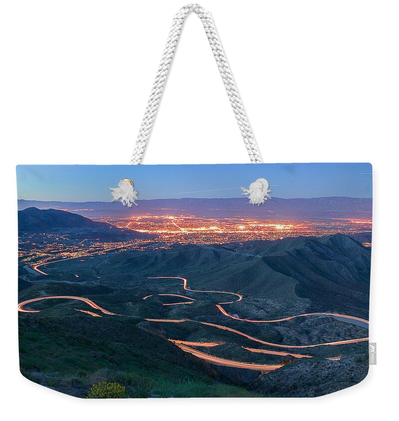 Coachella Weekender Tote Bag featuring the photograph Highway 74 Palm Desert CA Vista Point Light Painting by Scott Campbell