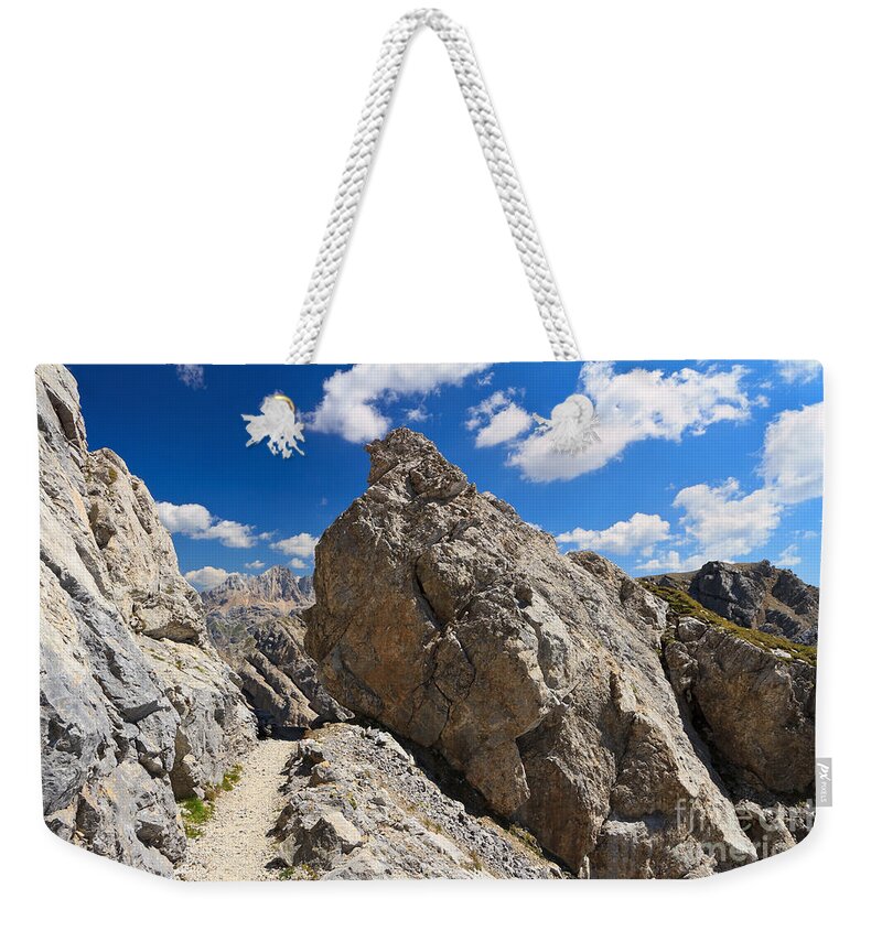 Alpine Weekender Tote Bag featuring the photograph hike in Dolomites by Antonio Scarpi