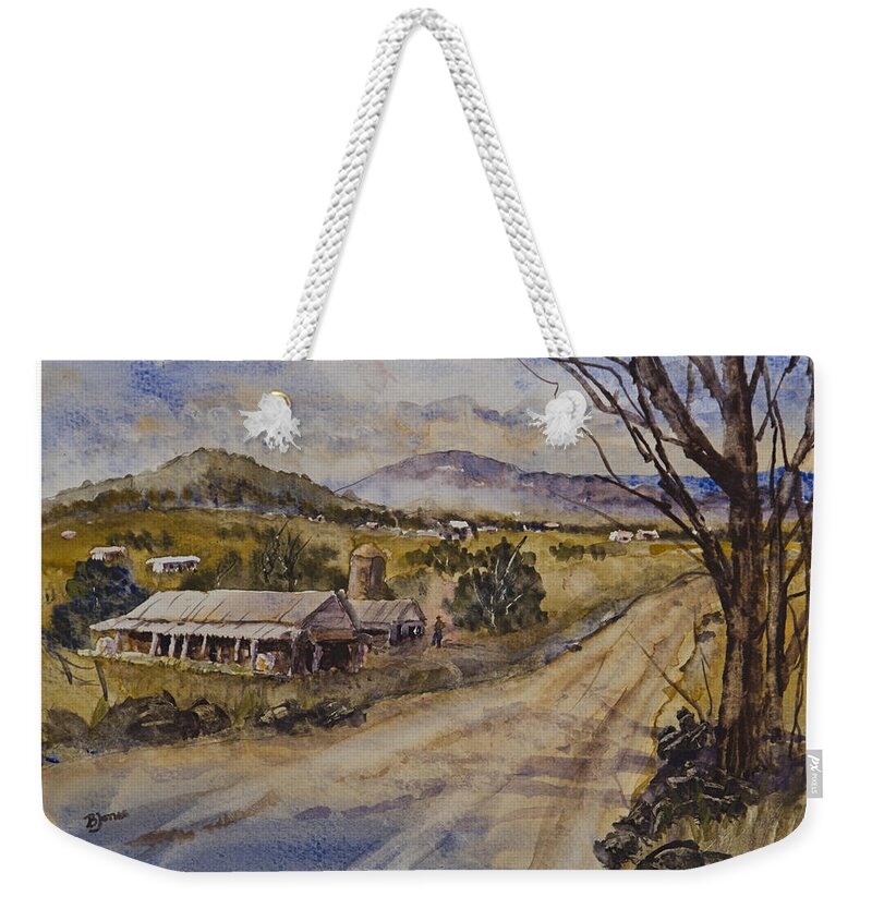 Farm Weekender Tote Bag featuring the painting Hillside Farms by Barry Jones