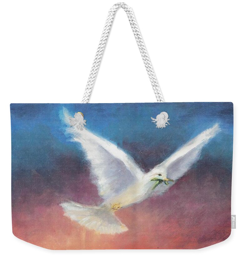 Spiritual Weekender Tote Bag featuring the painting The Wings of Peace by Maria Hunt