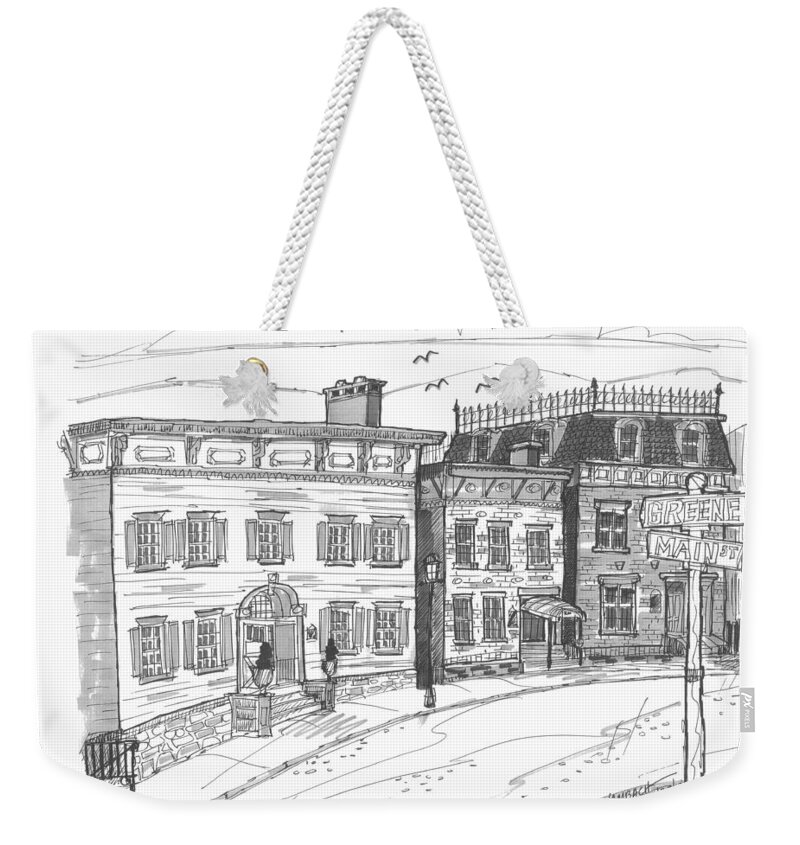 Catskill Weekender Tote Bag featuring the drawing Historic Catskill Street by Richard Wambach