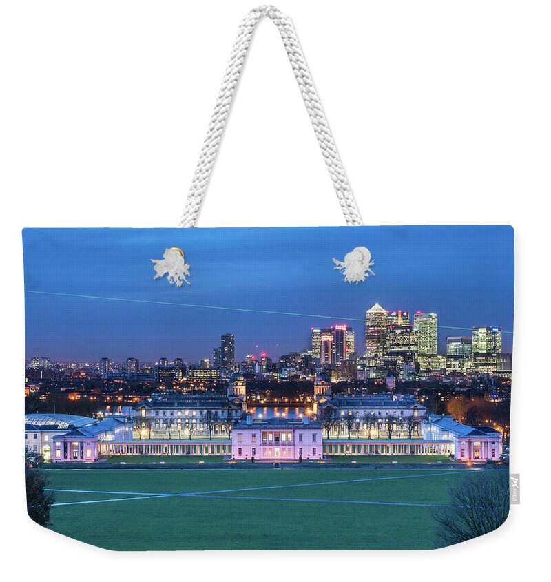Tranquility Weekender Tote Bag featuring the photograph Historic Greenwich And Canary Wharf by Michael Lee