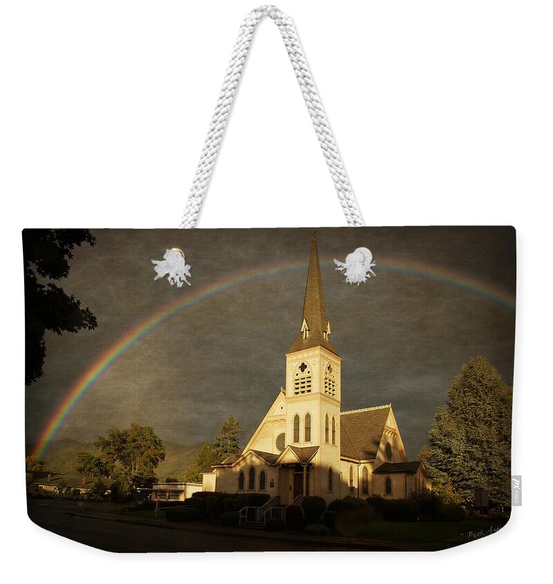 Methodist Church Weekender Tote Bag featuring the photograph Historic Methodist Church in Rainbow Light by Mick Anderson