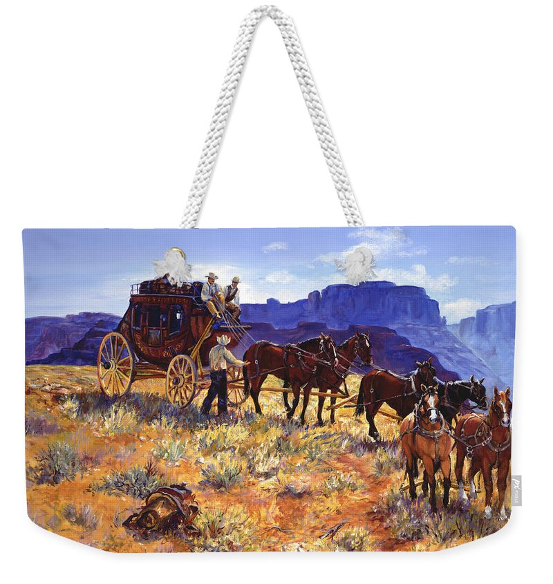 Stagecoach Weekender Tote Bag featuring the painting Hitchin by Page Holland
