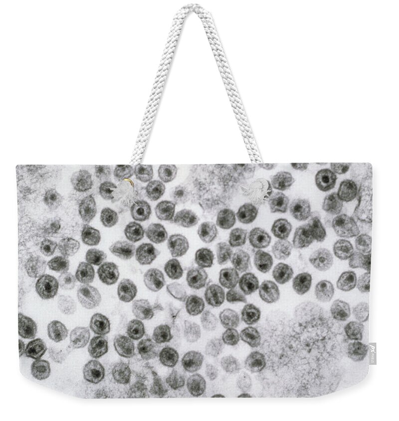 Hiv Weekender Tote Bag featuring the photograph Hiv Virus by David M. Phillips