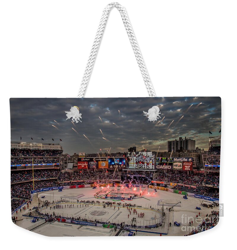 Hockey Weekender Tote Bag featuring the photograph Hockey at Yankee Stadium by David Rucker