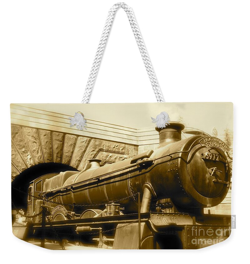 Harry Potter Weekender Tote Bag featuring the photograph Hogwarts Express Sepia 1 by Shelley Overton