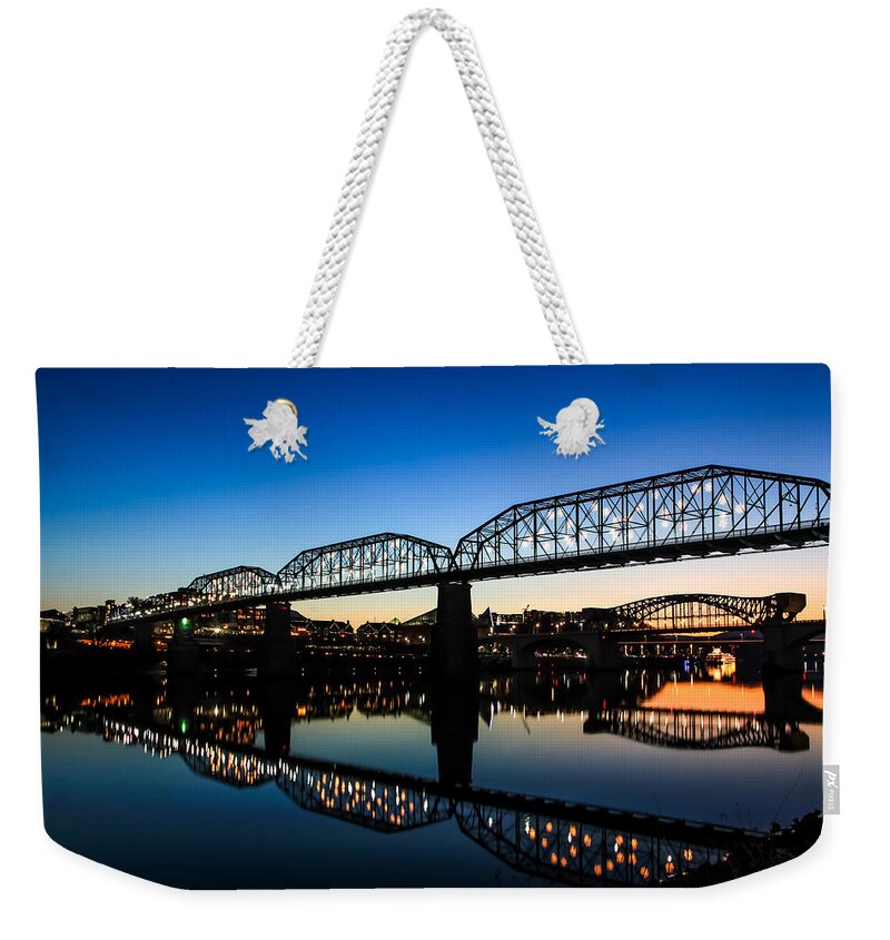 Chattanooga Weekender Tote Bag featuring the photograph Holiday Lights Chattanooga by Tom and Pat Cory
