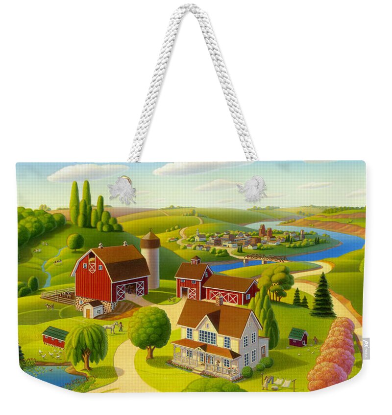 Farm Scene Weekender Tote Bag featuring the painting Home to Harmony by Robin Moline
