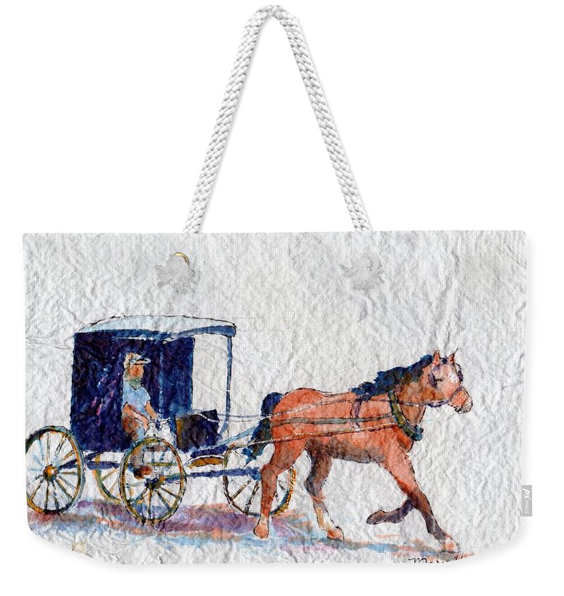 Horse Weekender Tote Bag featuring the painting Horse and Buggy by Mary Haley-Rocks