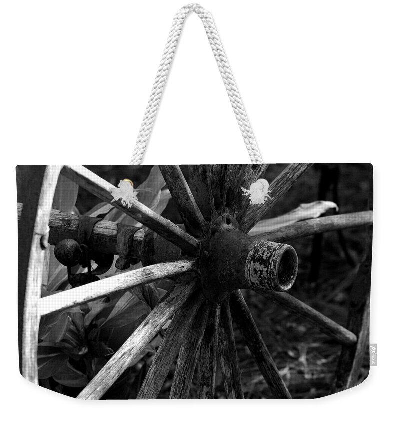 Wagon Weekender Tote Bag featuring the photograph Horse Carriage Wheel by David Weeks
