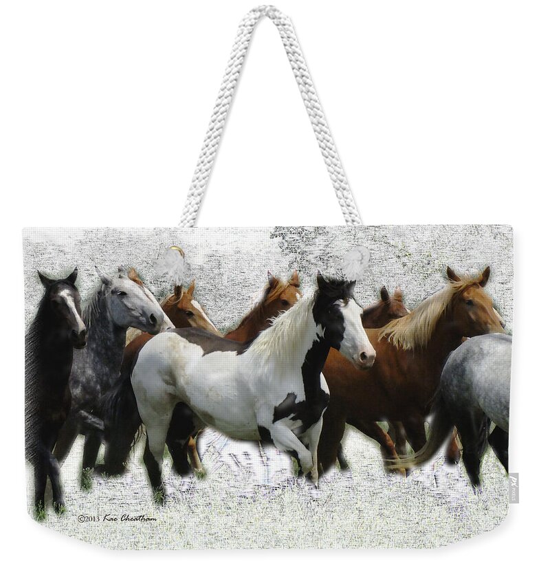 Horses Weekender Tote Bag featuring the mixed media Horse Herd #3 by Kae Cheatham