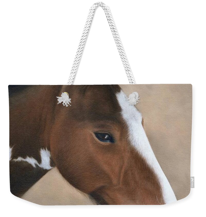 Horse Weekender Tote Bag featuring the painting Horse Portrait Painting by Rachel Stribbling