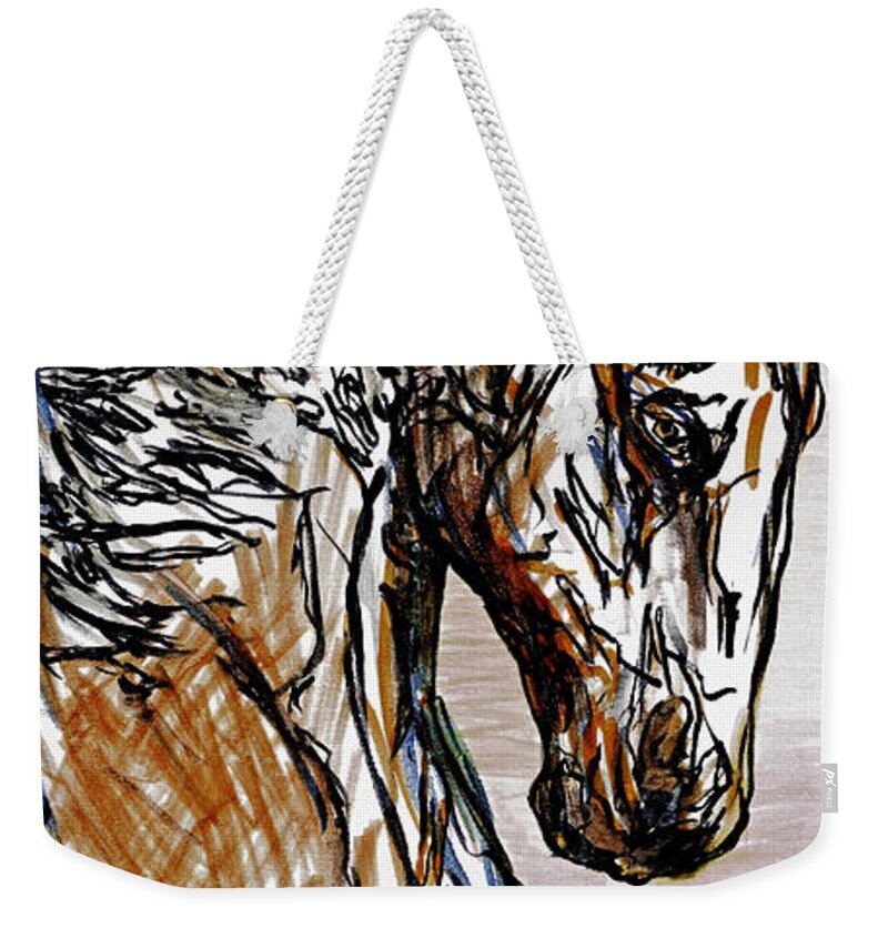 Texas Weekender Tote Bag featuring the drawing Horse Twins I #1 by Erich Grant