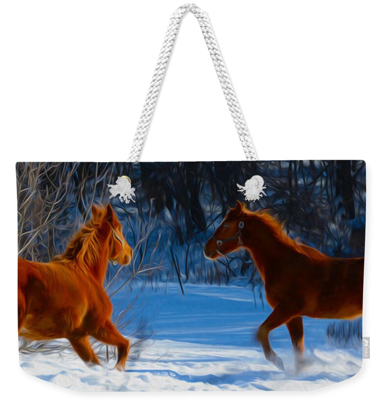 Horse Weekender Tote Bag featuring the photograph Horses at play by Tracy Winter