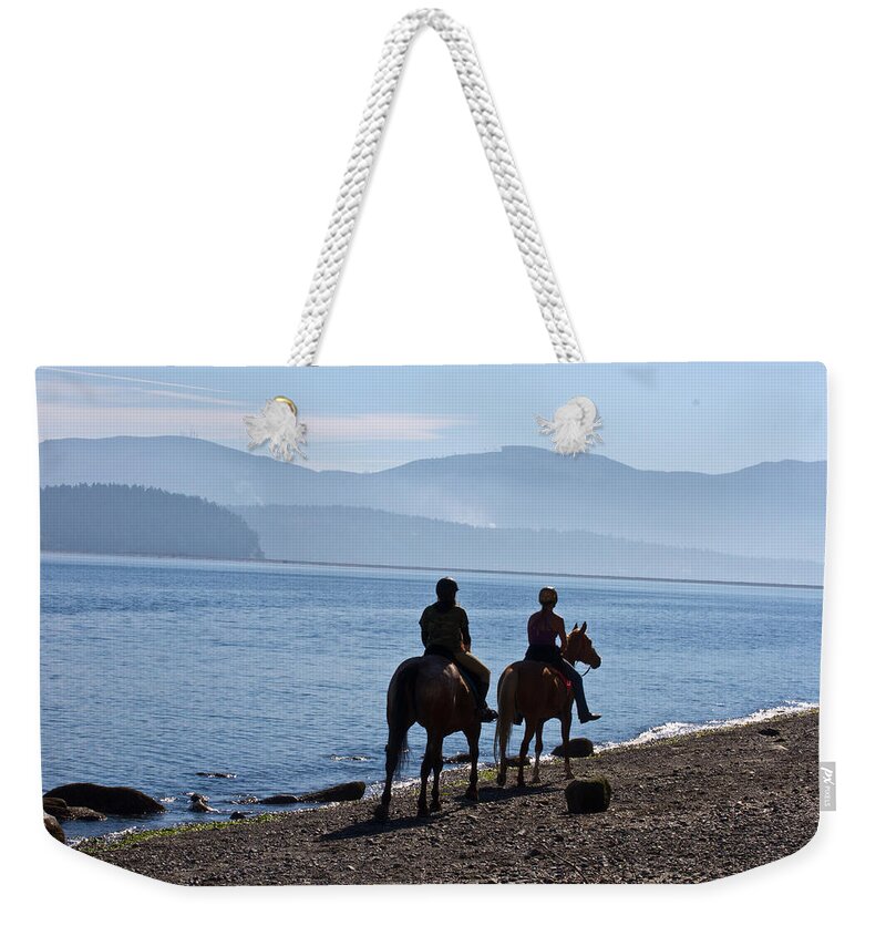 Horses Weekender Tote Bag featuring the photograph Horses on the Beach - morning by Marie Jamieson
