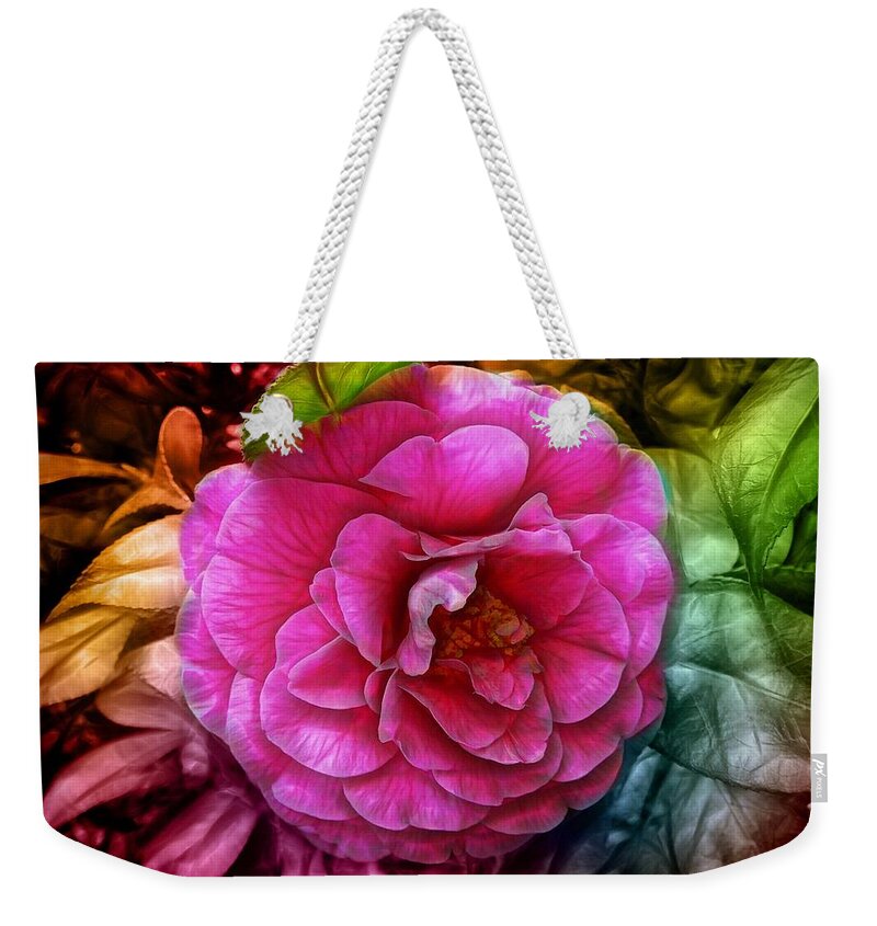 Rose Weekender Tote Bag featuring the photograph Hot and Silky Pink Rose by Lilia D