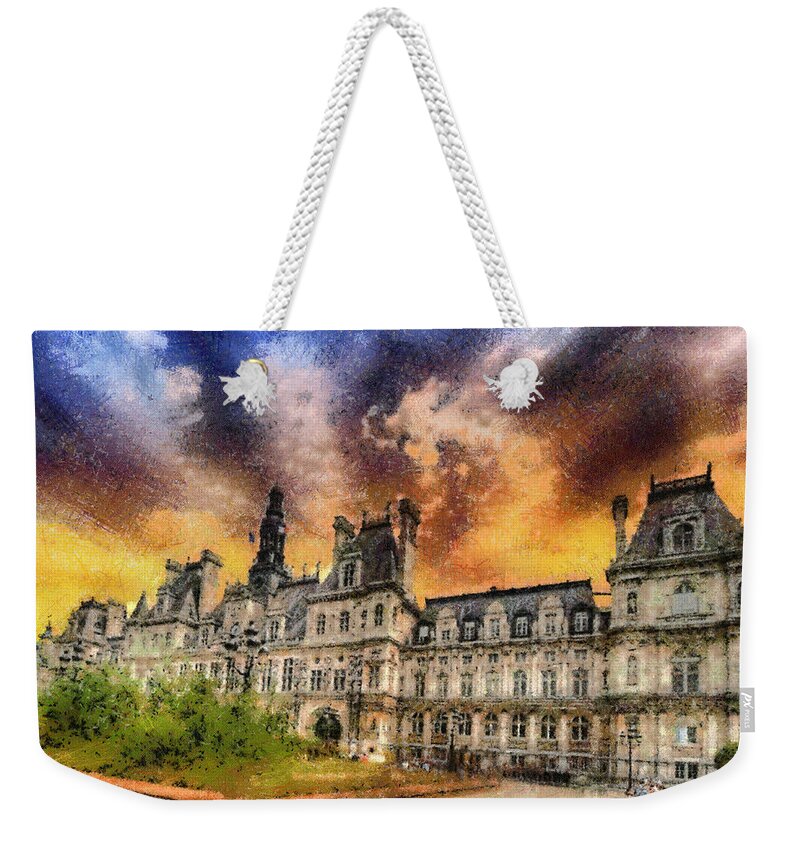 Paris Weekender Tote Bag featuring the photograph Sunset at the Hotel de Ville by Charmaine Zoe